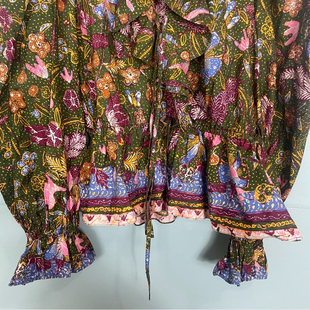 Ulla Johnson Willa Puff Sleeve Cotton Blouse Pine Green Floral Size 6 - Picture 4 of 11